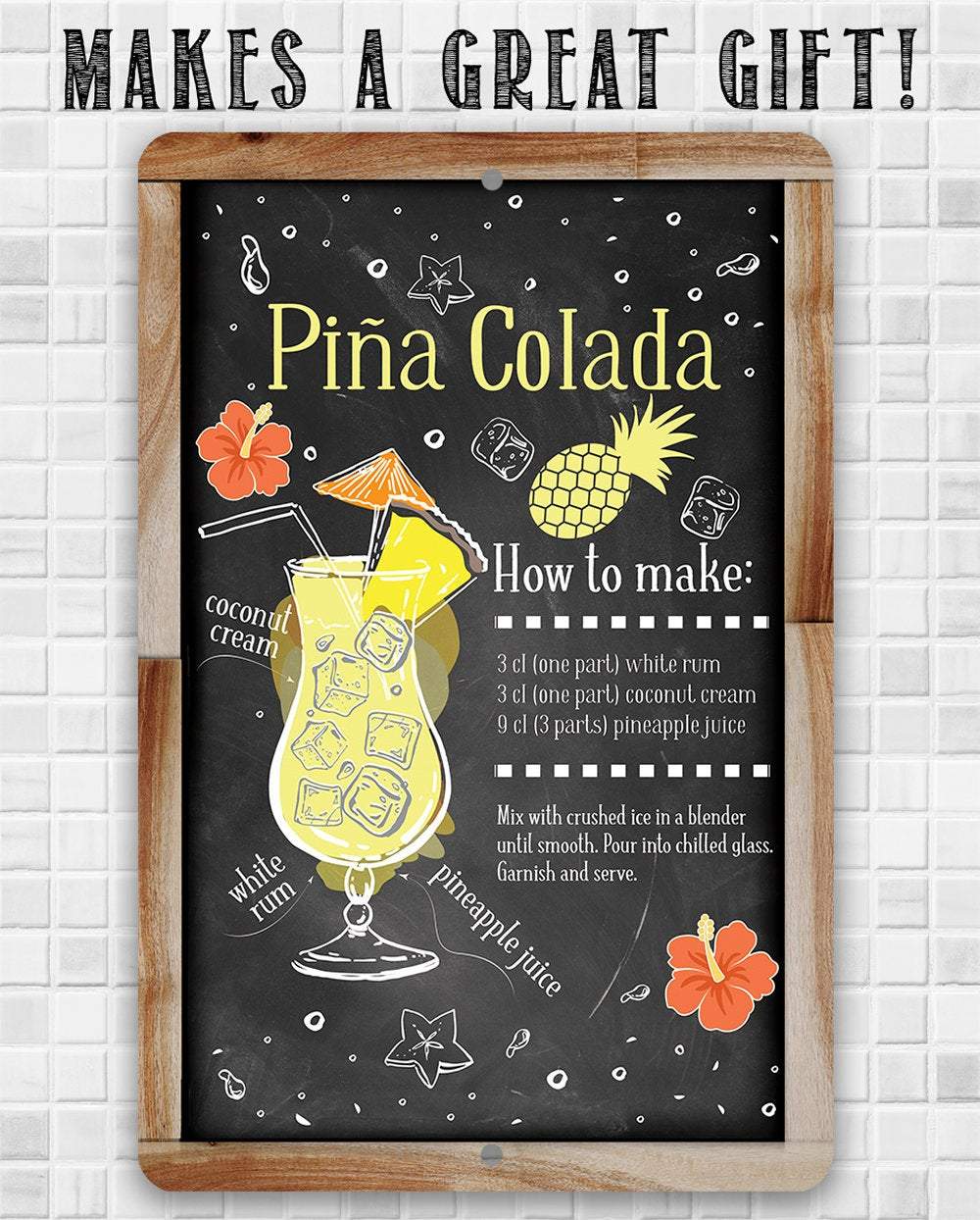 Pina Colada Bar Recipe - Metal Sign | Lone Star Art.