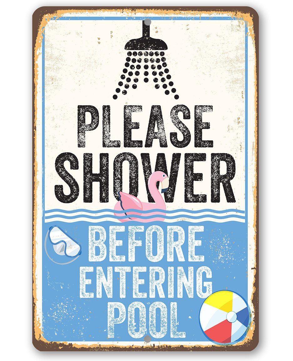 Please Shower Before Entering Pool - Metal Sign | Lone Star Art.
