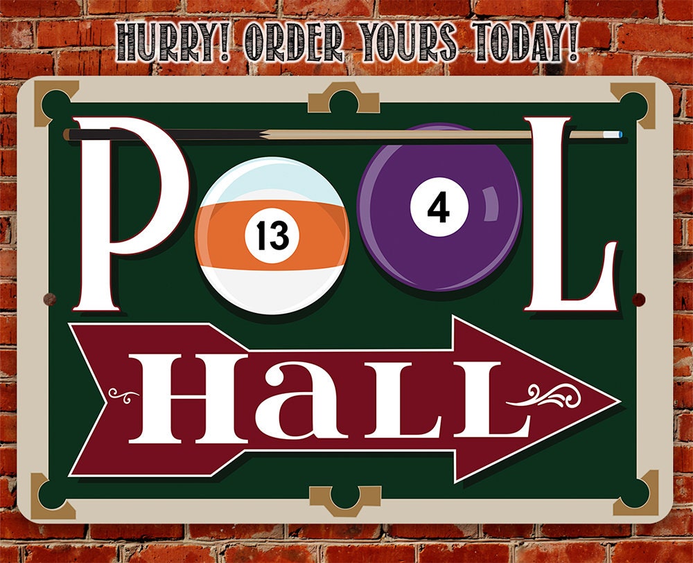 Pool Hall - 8" x 12" or 12" x 18" Aluminum Tin Awesome Metal Poster Lone Star Art 