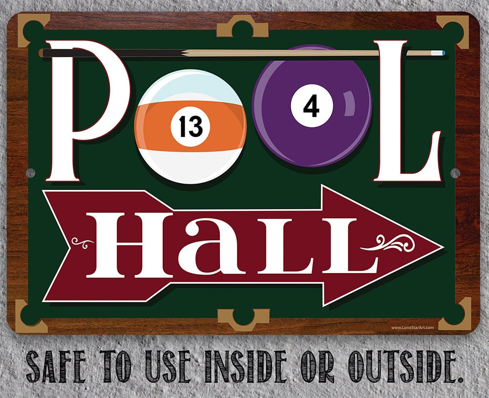 Pool Hall - 8" x 12" or 12" x 18" Aluminum Tin Awesome Metal Poster Lone Star Art 