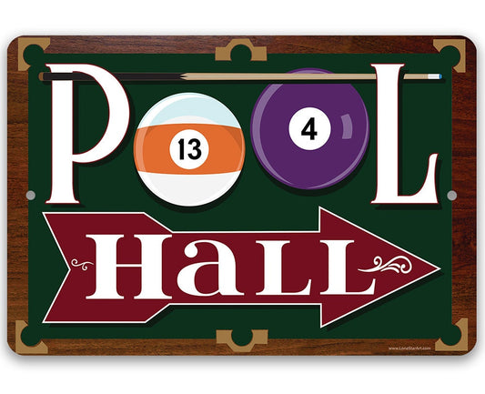 Pool Hall - 8" x 12" or 12" x 18" Aluminum Tin Awesome Metal Poster Lone Star Art 