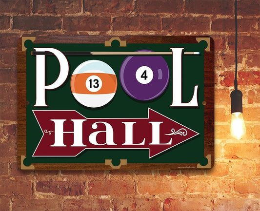 Pool Hall - 8" x 12" or 12" x 18" Aluminum Tin Awesome Metal Poster Lone Star Art