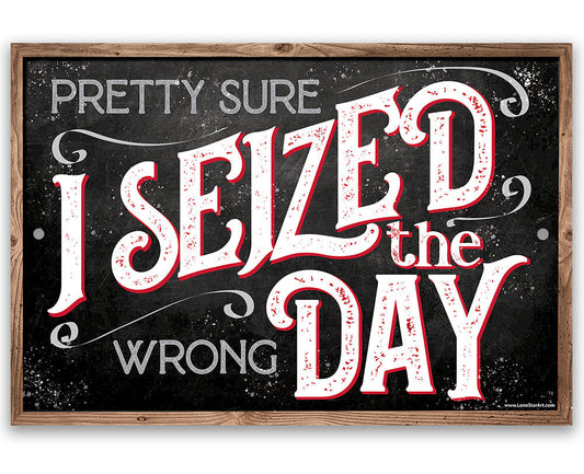 Pretty Sure I Seized The Wrong Day 8" x 12" or 12" x 18" Aluminum Tin Awesome Metal Poster Lone Star Art