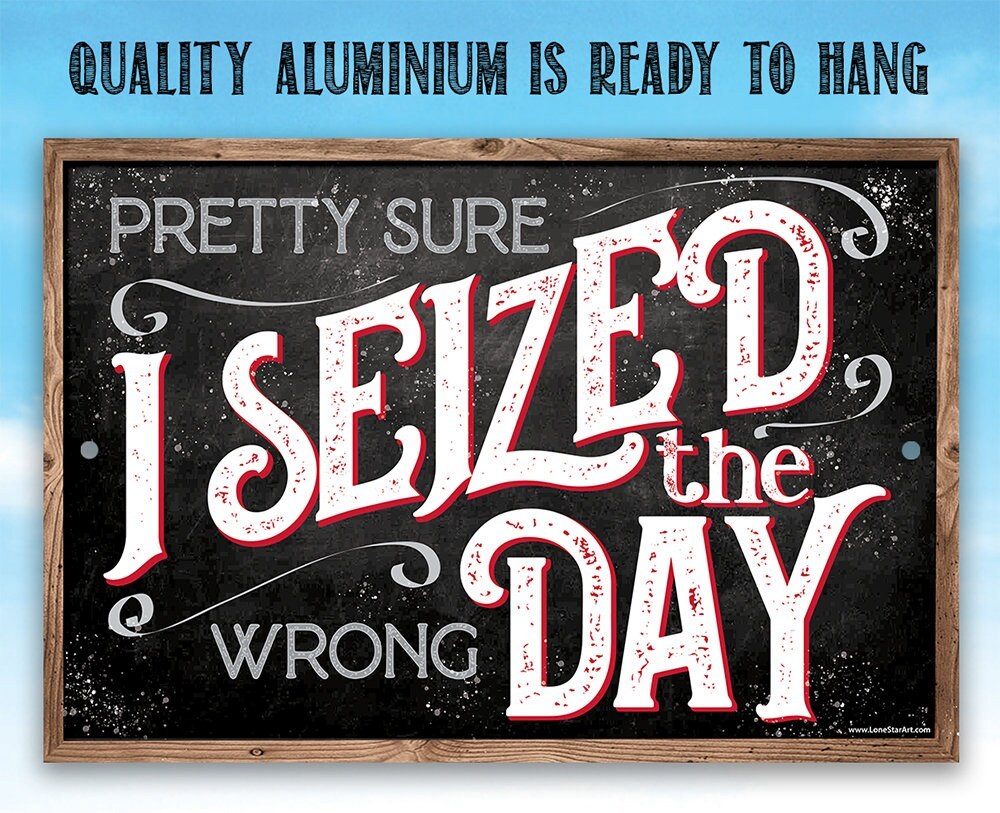 Pretty Sure I Seized The Wrong Day 8" x 12" or 12" x 18" Aluminum Tin Awesome Metal Poster Lone Star Art 