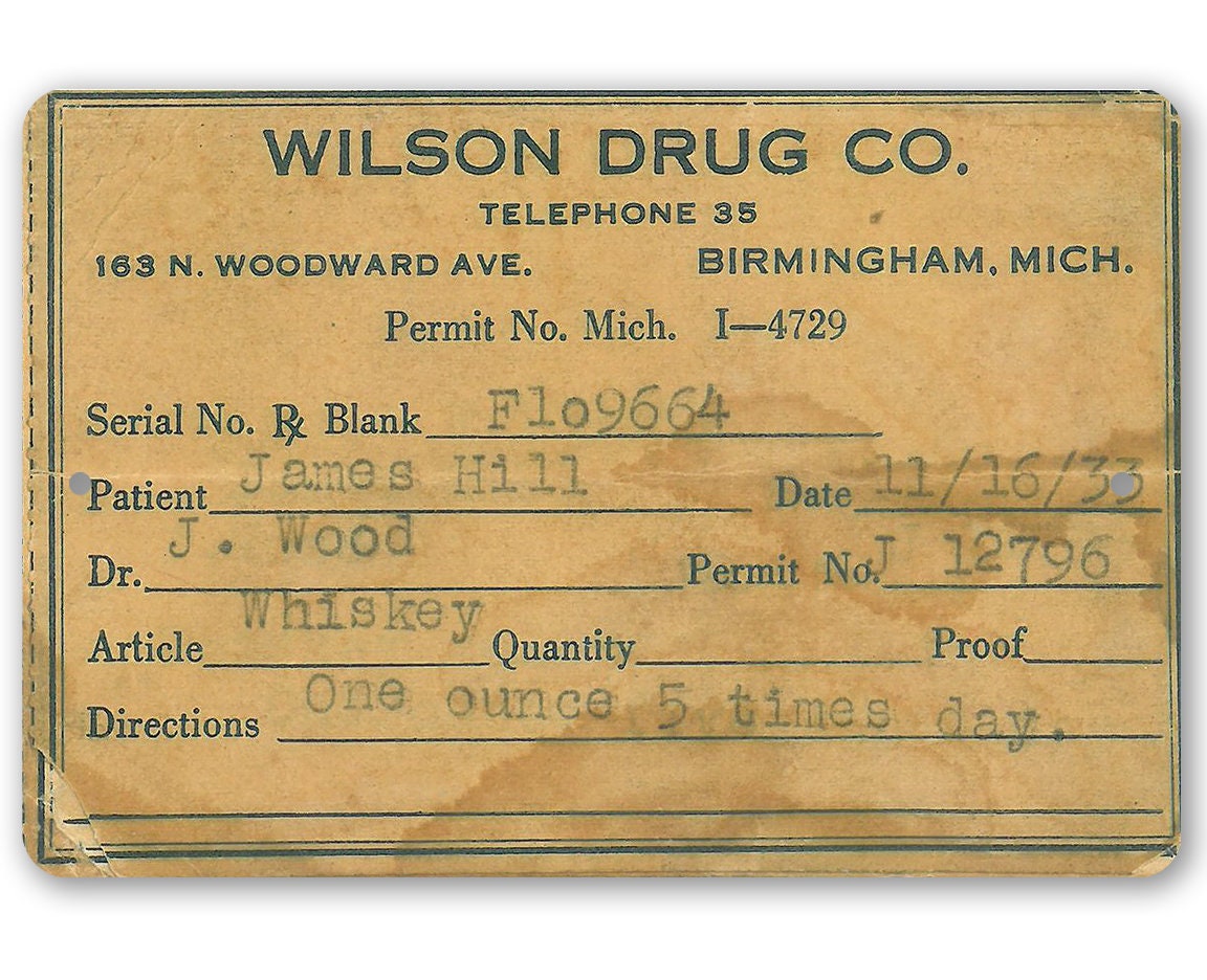 Prohibition Whiskey Prescription - Metal Sign Metal Sign Lone Star Art 