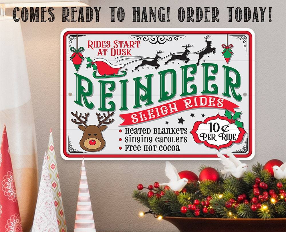 Sleigh Races Sign Reindeer Sleigh Rides - Metal Sign | Lone Star Art.