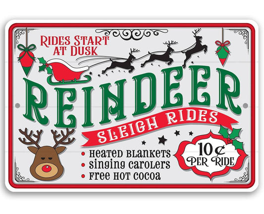 Reindeer Sleigh Rides - Metal Sign | Lone Star Art.