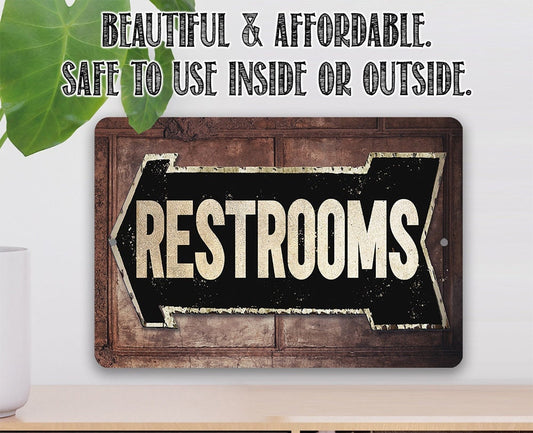 Rest Room - Left or Right - 8" x 12" or 12" x 18" Aluminum Tin Awesome Metal Poster Lone Star Art