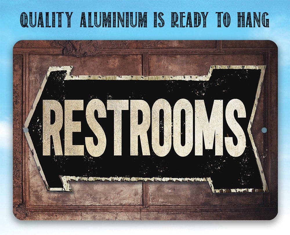 Rest Room - Left or Right - 8" x 12" or 12" x 18" Aluminum Tin Awesome Metal Poster Lone Star Art 