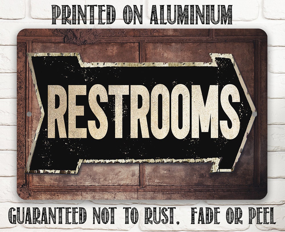 Rest Room - Left or Right - 8" x 12" or 12" x 18" Aluminum Tin Awesome Metal Poster Lone Star Art 