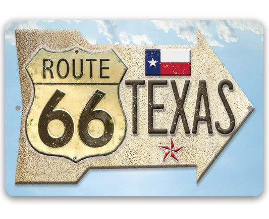 Route 66 Texas - 8" x 12" or 12" x 18" Aluminum Tin Awesome Metal Poster Lone Star Art