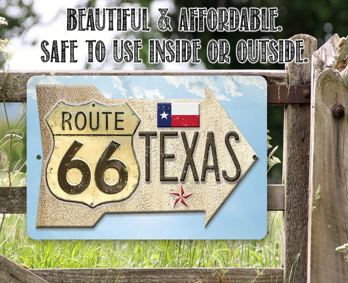 Route 66 Texas - 8" x 12" or 12" x 18" Aluminum Tin Awesome Metal Poster Lone Star Art 