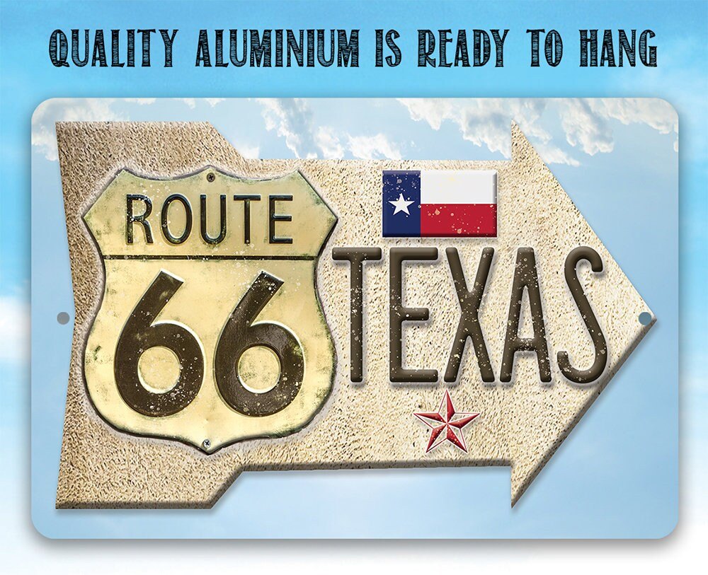 Route 66 Texas - 8" x 12" or 12" x 18" Aluminum Tin Awesome Metal Poster Lone Star Art 