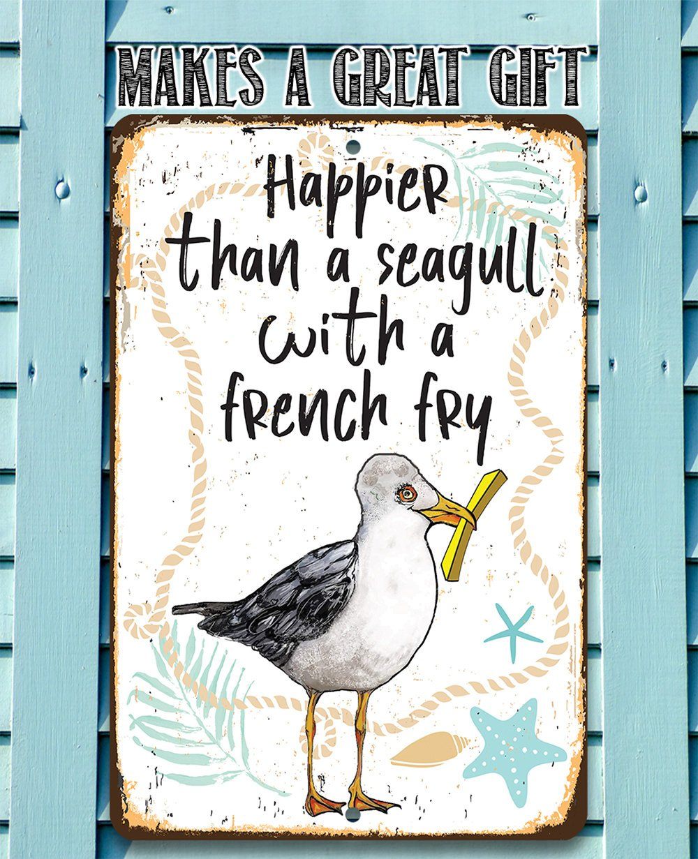Seagull with French Fry - Metal Sign | Lone Star Art.