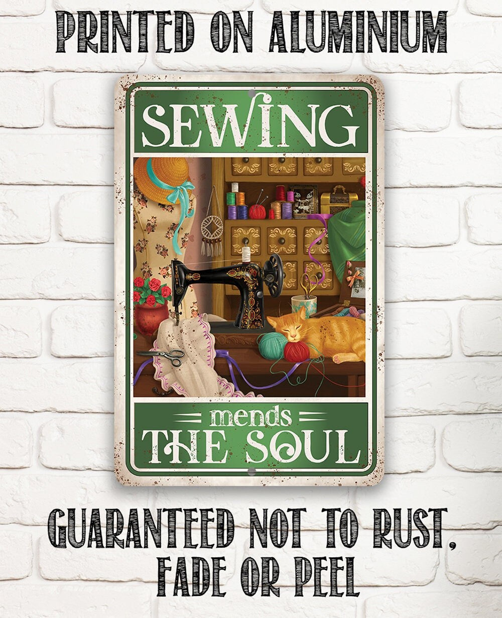 Sewing Mends The Soul 8" x 12" or 12" x 18" Aluminum Tin Awesome Metal Poster Lone Star Art 