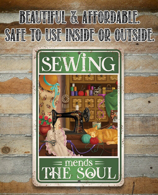 Sewing Mends The Soul 8" x 12" or 12" x 18" Aluminum Tin Awesome Metal Poster Lone Star Art