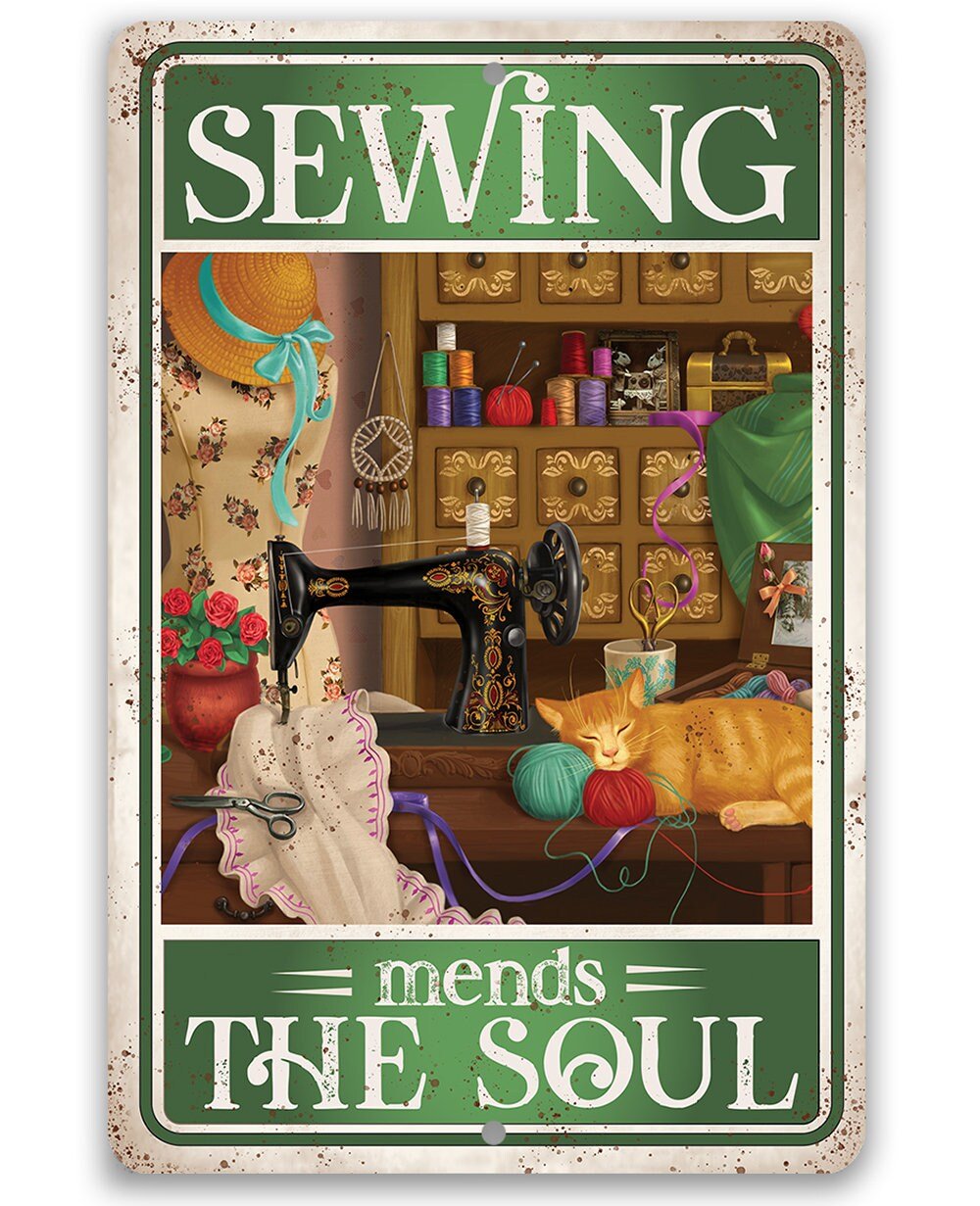 Sewing Mends The Soul 8" x 12" or 12" x 18" Aluminum Tin Awesome Metal Poster Lone Star Art 