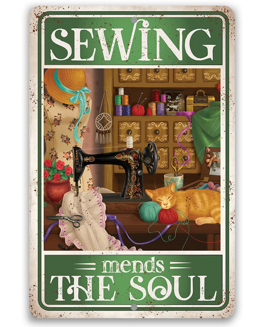 Sewing Mends The Soul 8" x 12" or 12" x 18" Aluminum Tin Awesome Metal Poster Lone Star Art