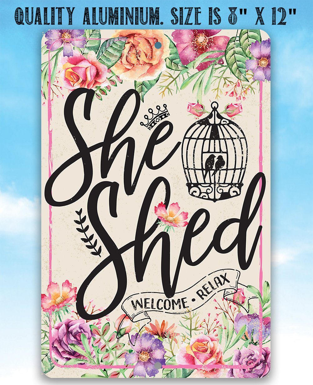She Shed - Pink - Metal Sign | Lone Star Art.