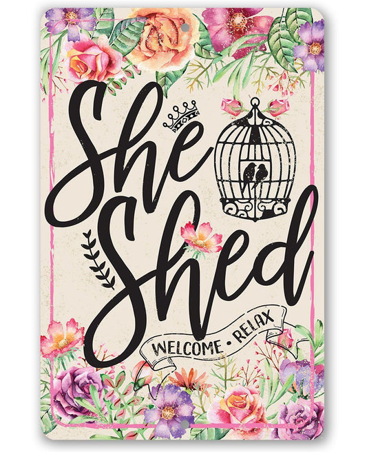 She Shed - Pink - Metal Sign | Lone Star Art.