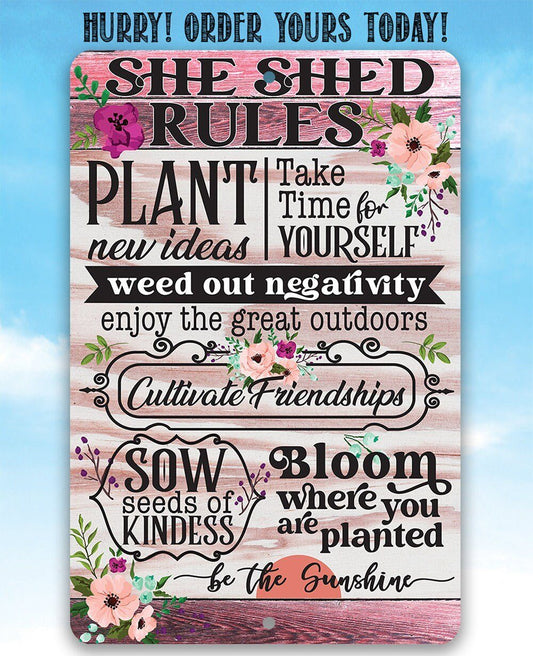 She Shed Rules - Metal Sign | Lone Star Art.