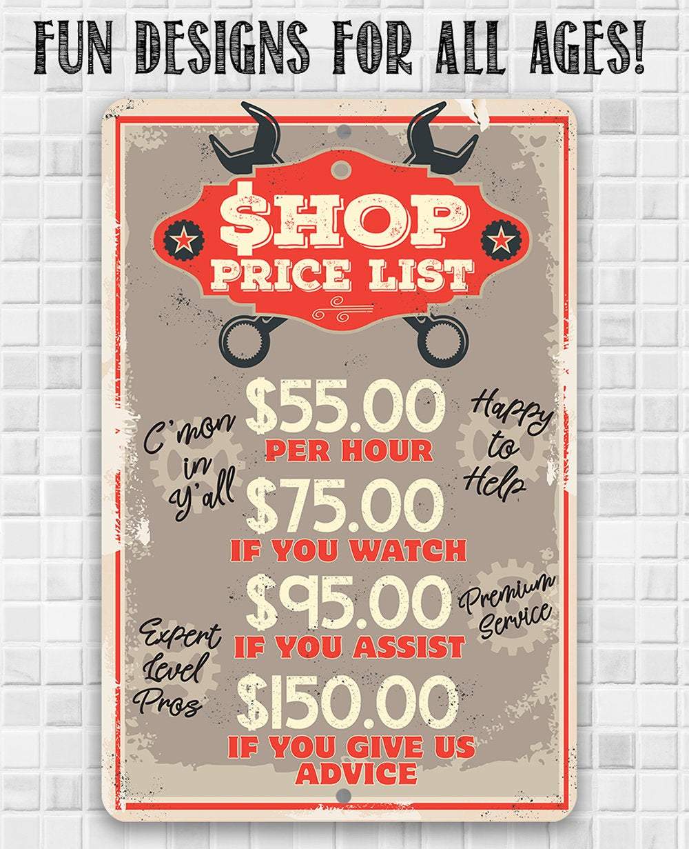 Shop Price List - Metal Sign | Lone Star Art.