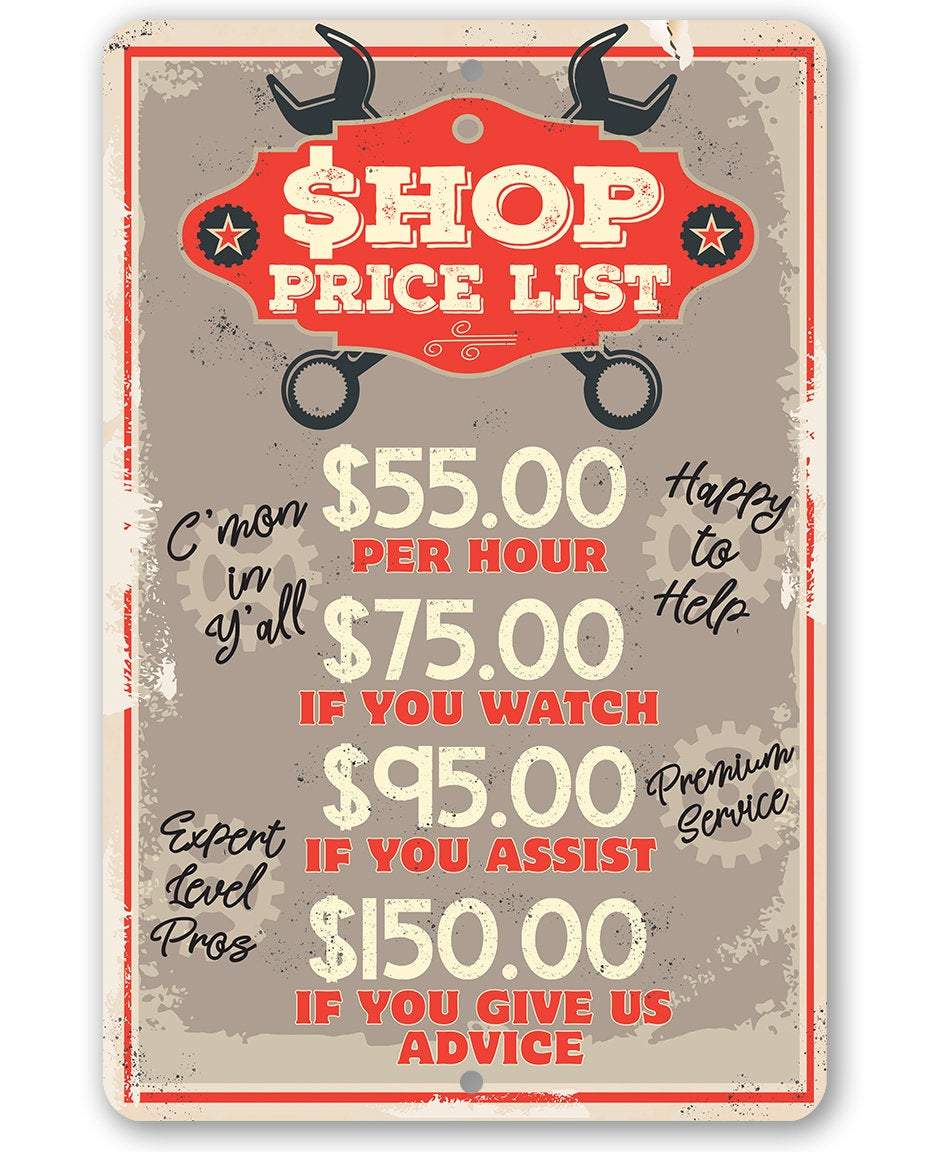 Shop Price List - Metal Sign | Lone Star Art.