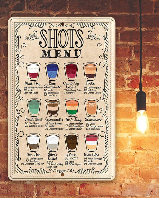Shots Menu - Metal Sign | Lone Star Art.