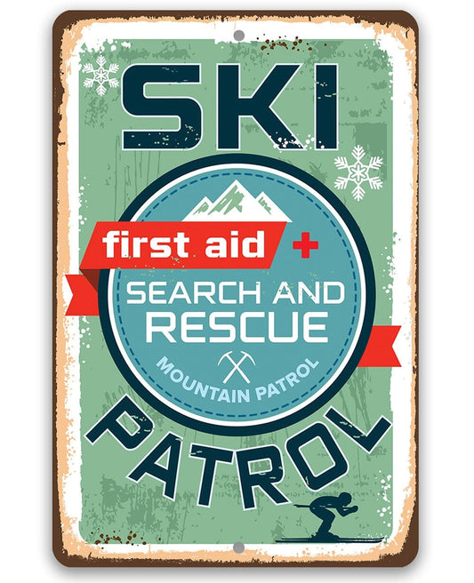 Ski Patrol First Aid Search and Rescue - Rustic Style Emergency Response Unit Sign 8" x 12" or 12" x 18" Aluminum Tin Awesome Metal Poster Lone Star Art