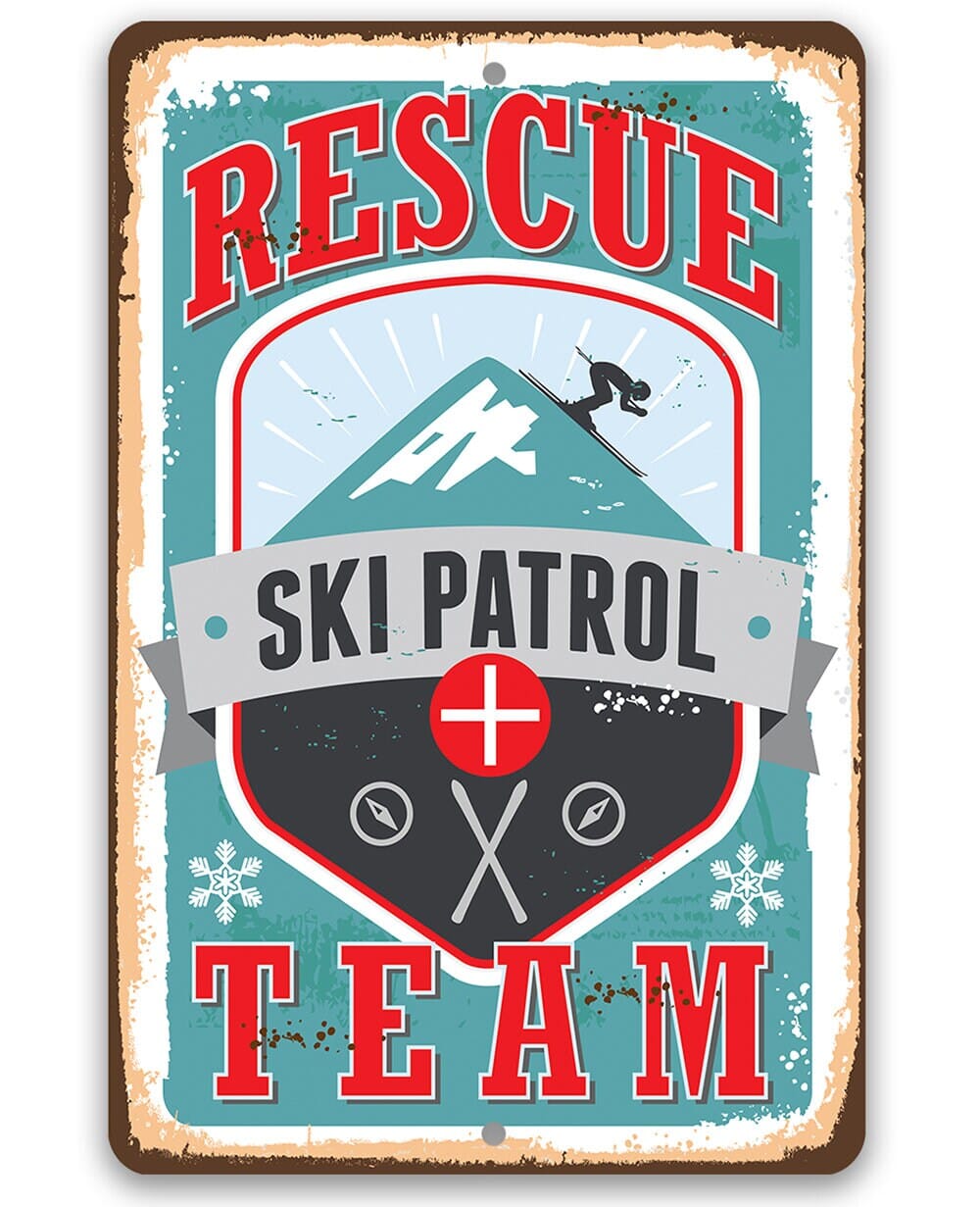 Ski Patrol Rescue Team - Rustic Style Emergency Response Unit Sign 8" x 12" or 12" x 18" Aluminum Tin Awesome Metal Poster Lone Star Art 
