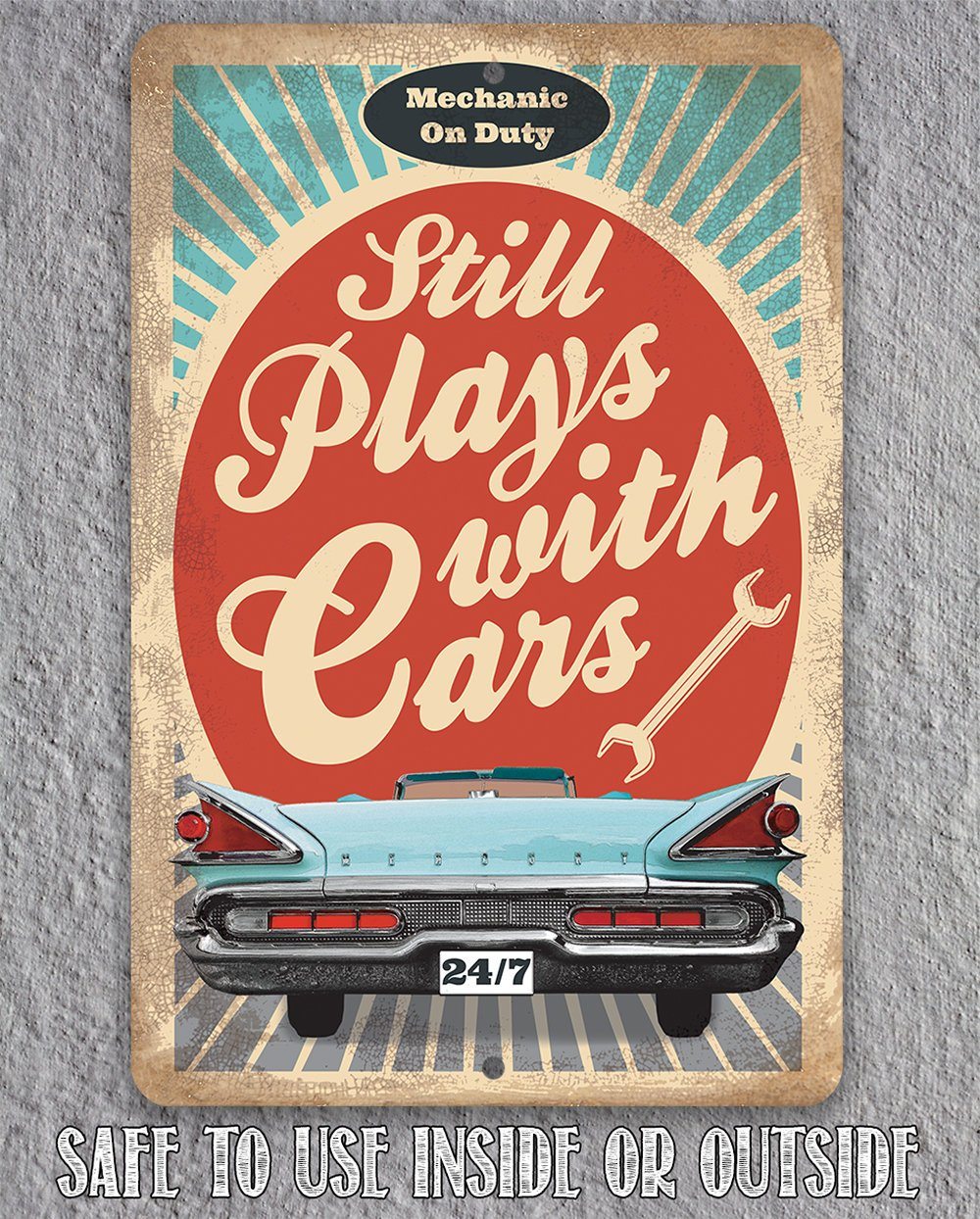 Still Plays With Cars - Metal Sign | Lone Star Art.