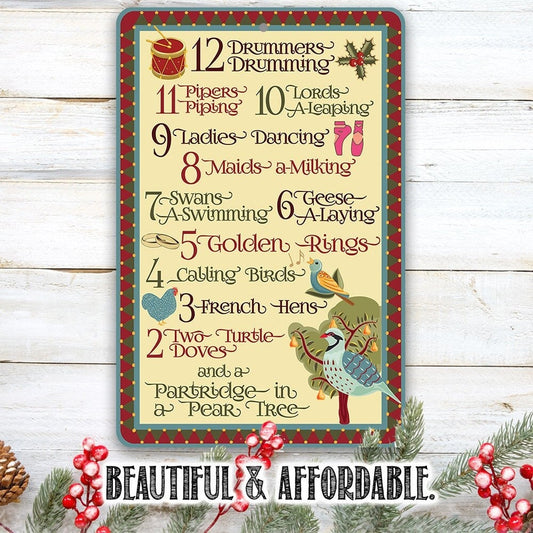 The 12 Days of Christmas - Metal Sign Metal Sign Lone Star Art