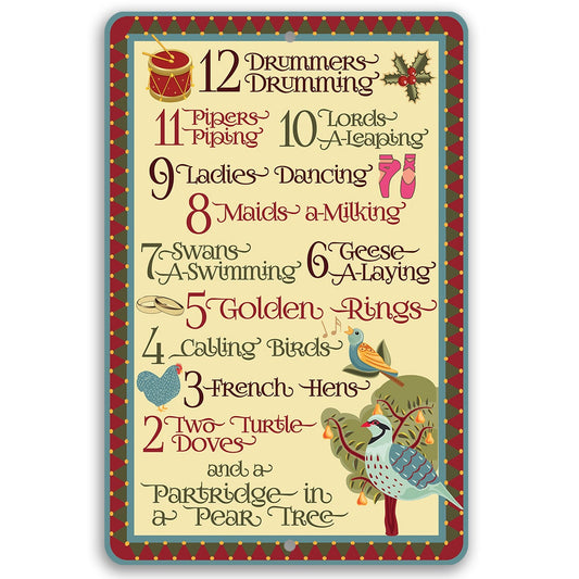 The 12 Days of Christmas - Metal Sign Metal Sign Lone Star Art