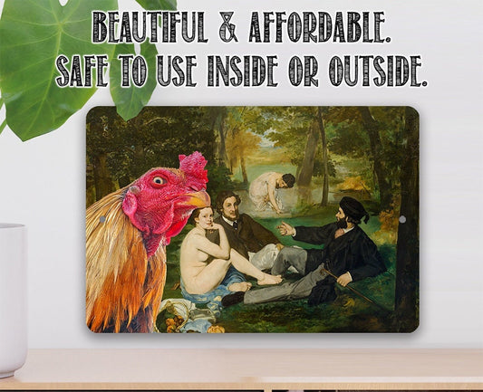The Luncheon on the Grass Painting - Interrupted by Rooster - 8" x 12" or 12" x 18" Aluminum Tin Awesome Metal Poster Lone Star Art 