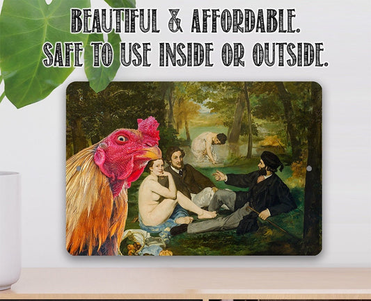 The Luncheon on the Grass Painting - Interrupted by Rooster - 8" x 12" or 12" x 18" Aluminum Tin Awesome Metal Poster Lone Star Art