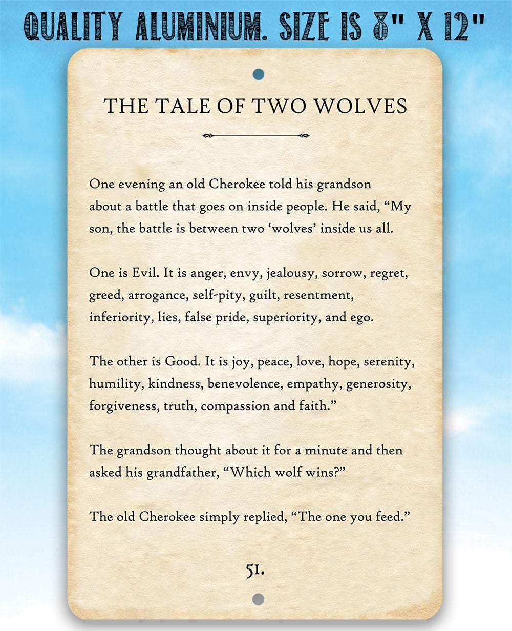The Tale of Two Wolves - Metal Sign | Lone Star Art.