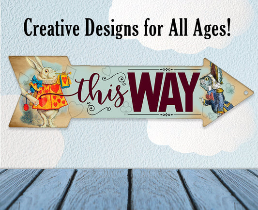 This Way - White Rabbit - Directional Arrow - Metal Sign Metal Sign Lone Star Art