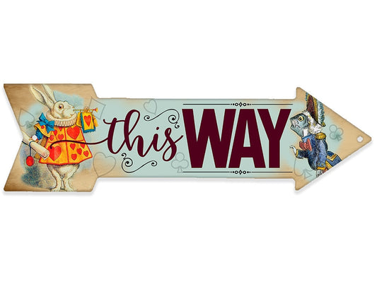 This Way - White Rabbit - Directional Arrow - Metal Sign Metal Sign Lone Star Art