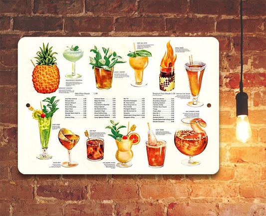Tiki Tropical Drink Menu - Metal Sign Metal Sign Lone Star Art
