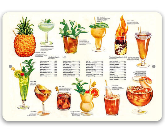 Tiki Tropical Drink Menu - Metal Sign Metal Sign Lone Star Art