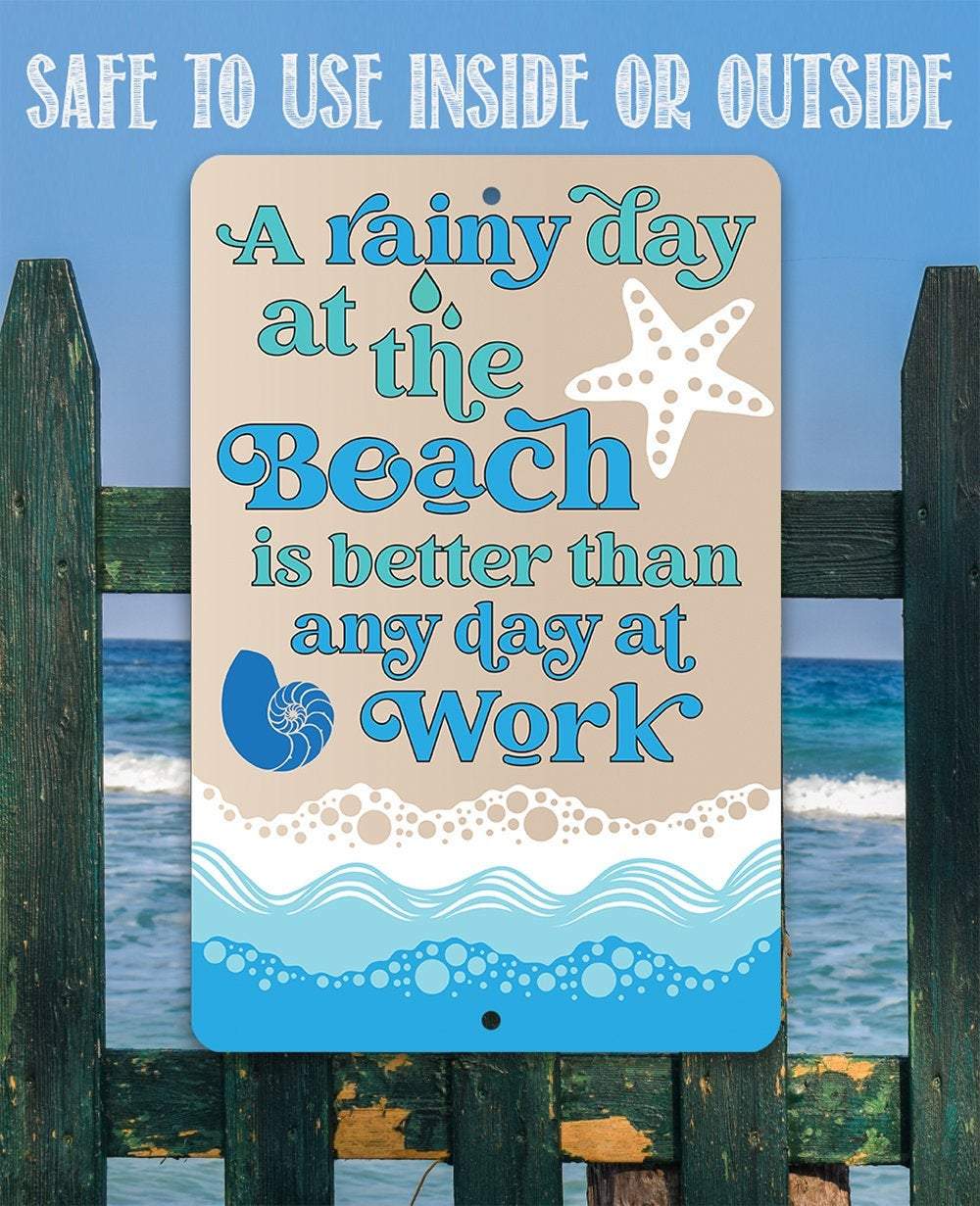A Rainy Day At The Beach - Metal Sign | Lone Star Art.