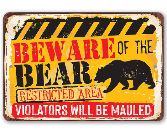 Tin - Beware Bear - Metal Sign | Lone Star Art.
