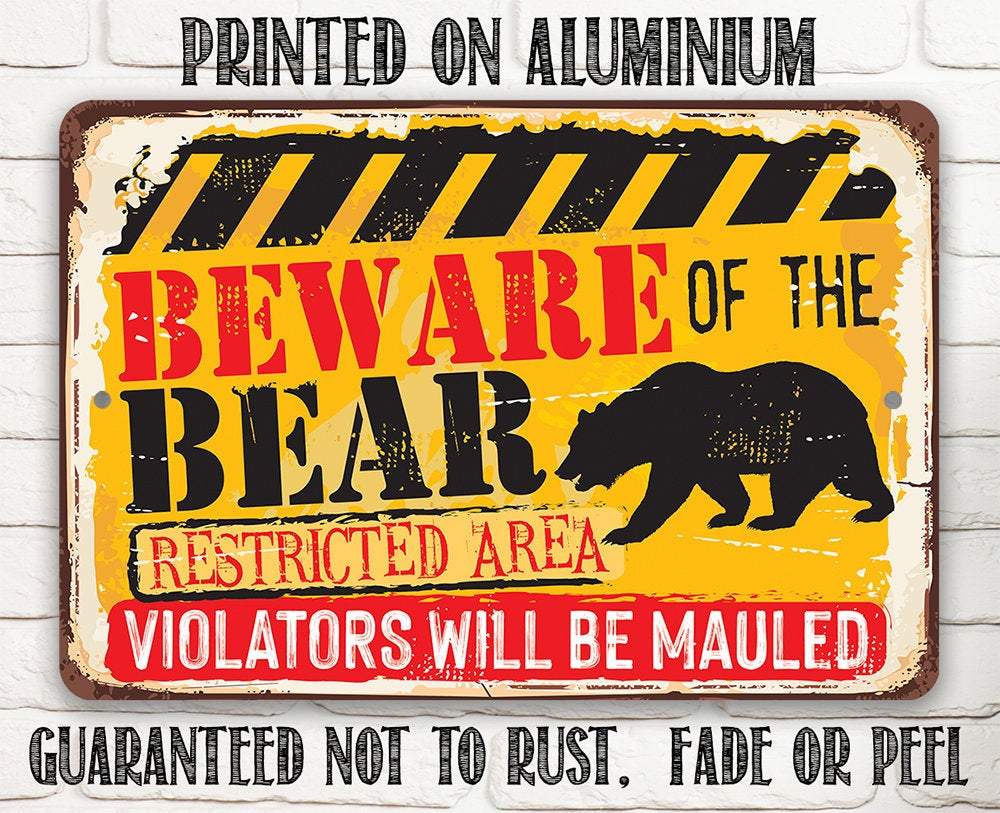 Tin - Beware Bear - Metal Sign | Lone Star Art.