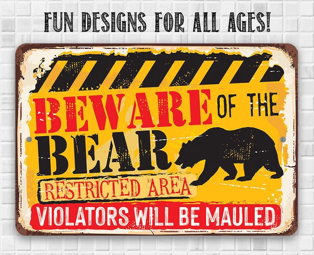 Tin - Beware Bear - Metal Sign | Lone Star Art.