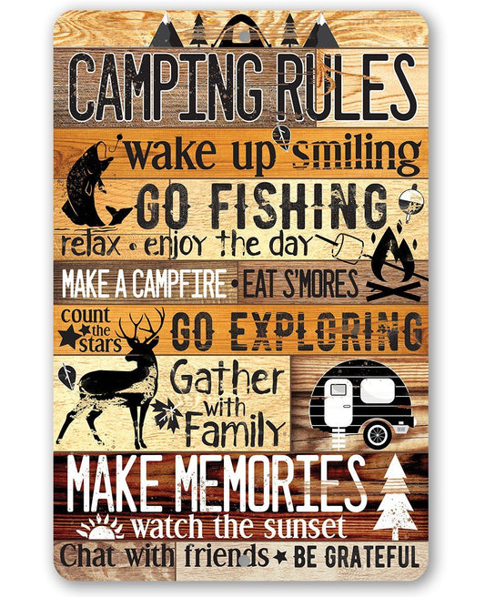 Camping Rules - Metal Sign | Lone Star Art.