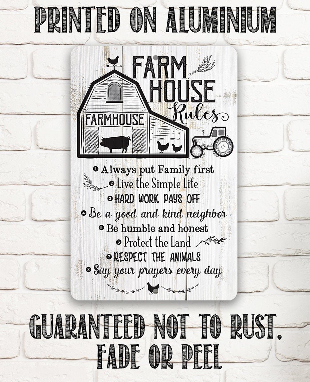 Farmhouse Rules - Metal Sign | Lone Star Art.