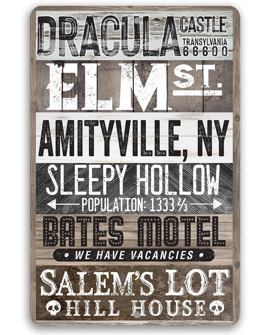 Halloween Towns Sign - Metal Sign | Lone Star Art.