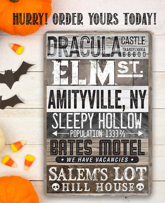 Halloween Towns Sign - Metal Sign | Lone Star Art.