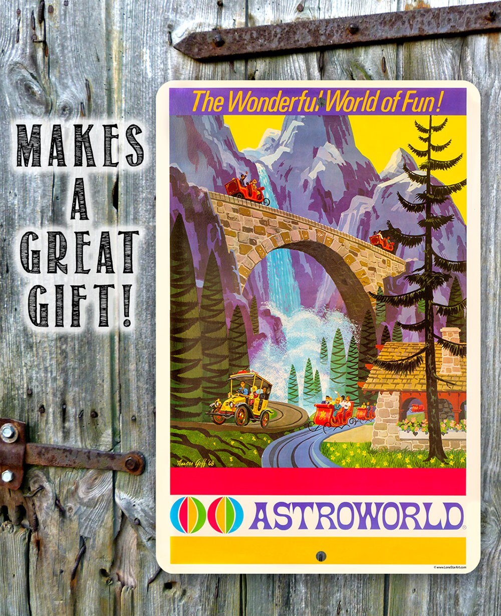 Tin - Metal Sign - AstroWorld Alpine Sleigh Ride - 8"x12" or 12"x 18" Use Indoor/Outdoor - Gift for Amusement Park Enthusiasts Lone Star Art 
