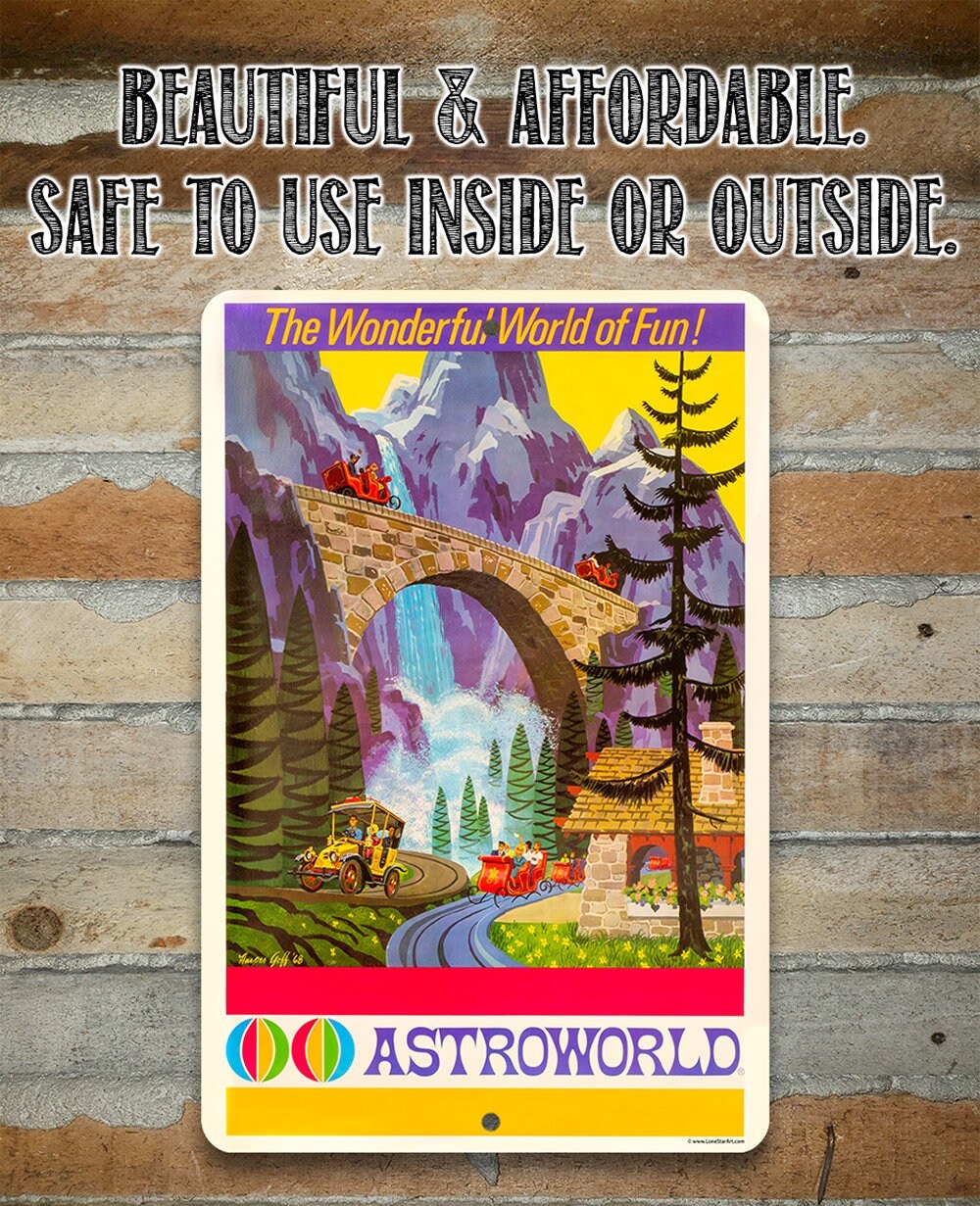 Tin - Metal Sign - AstroWorld Alpine Sleigh Ride - 8"x12" or 12"x 18" Use Indoor/Outdoor - Gift for Amusement Park Enthusiasts Lone Star Art 